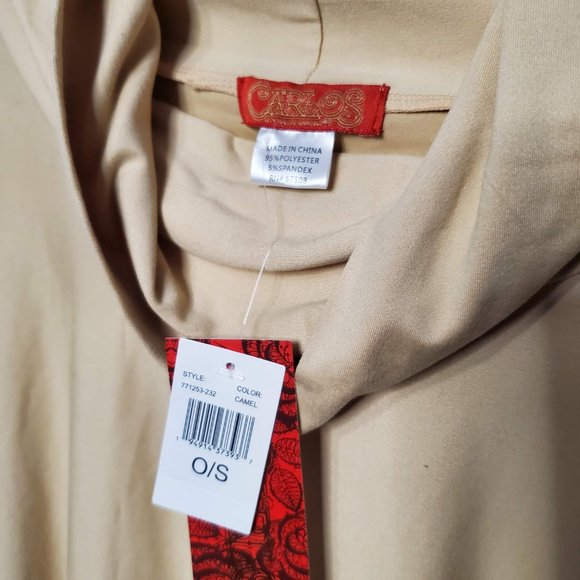 NWT Carlos by Carlos Santana Pullover Cowl Neck Poncho Swing Top, Camel, OS - Picture 5 of 8